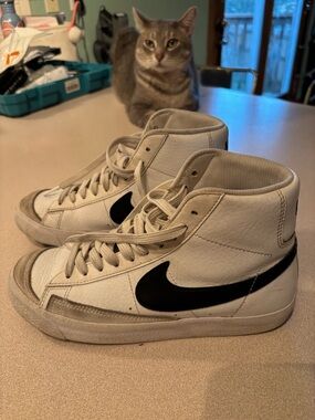 Nike (Big Kid 4.5) White and Black Mid-Top Sneakers
